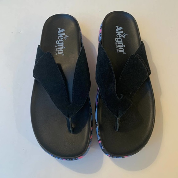 Alegria Astara I Got You Babe Black Purple Thong Platform Sandal Flip Flop 37 7 - Picture 3 of 10